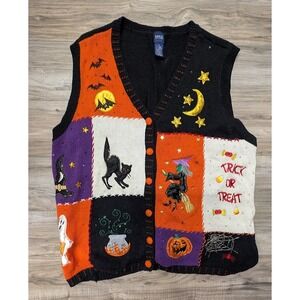 Vintage Basic Editions 2X Halloween Sleeveless Sweater Vest Trick or Treat